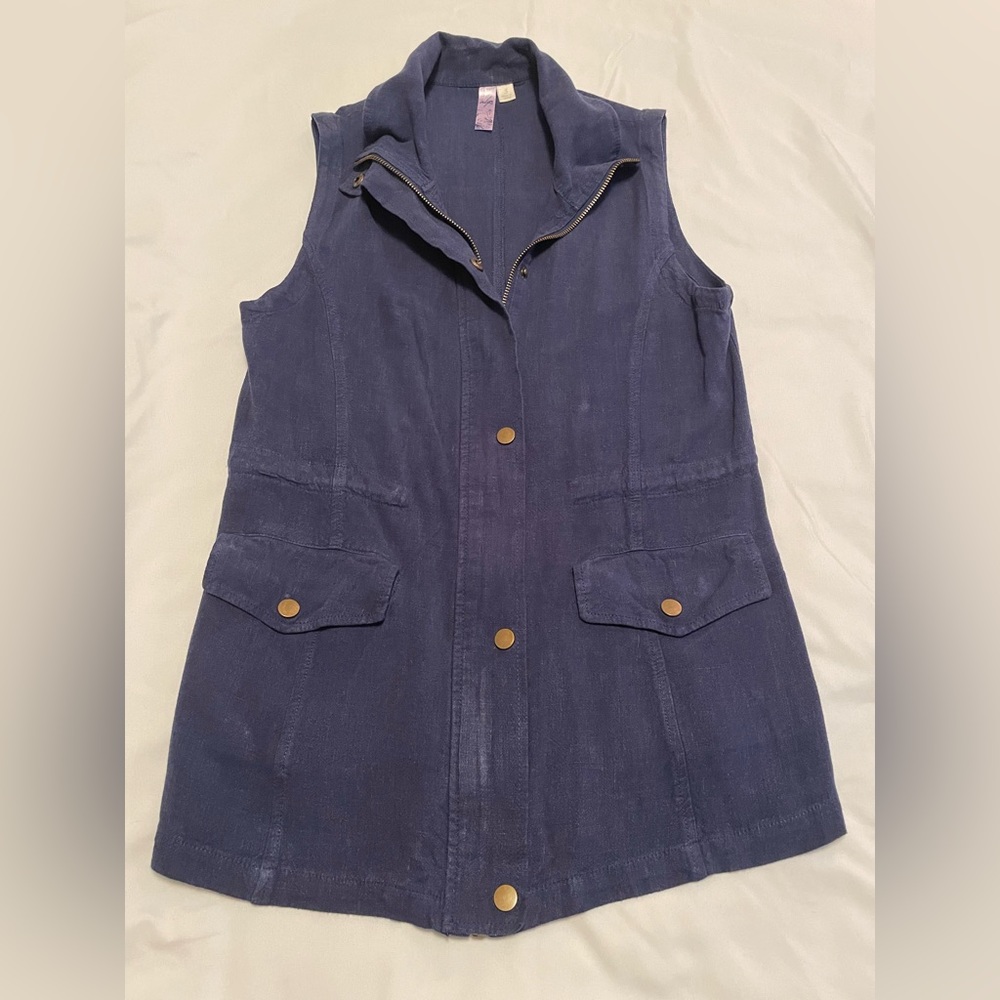 Blue Zip-Up Sleeveless Top, Size S